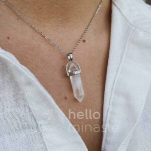 Kristal Kuvars Taşı Doğal Taşlı Kolye